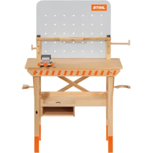 Arbeidsbenk for barn i tre med treleketøy