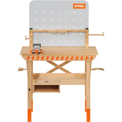 Arbeidsbenk for barn i tre med treleketøy