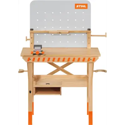 Arbeidsbenk for barn i tre med treleketøy