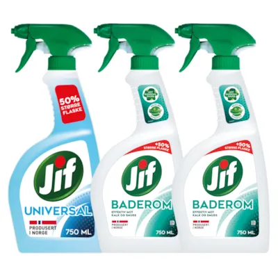 Kit med 1 universalspray og 2 baderomspray