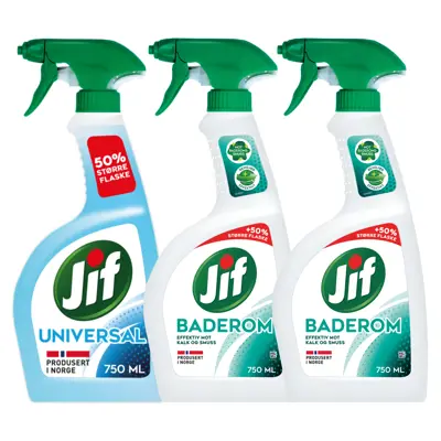 Kit med 1 universalspray og 2 baderomspray
