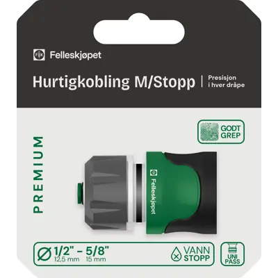 Hurtigkobling med stoppfunksjon 1/2-5/8