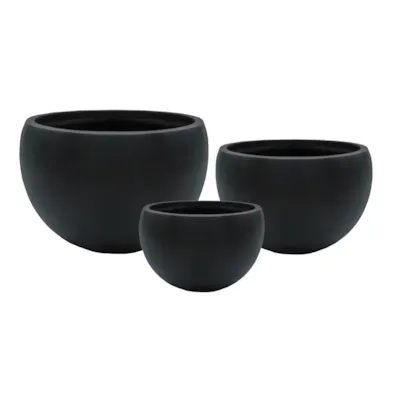 Blomsterpotte Fiberclay Globe sett à 3 stk svart