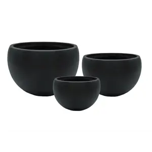 Blomsterpotte Fiberclay Globe sett à 3 stk svart