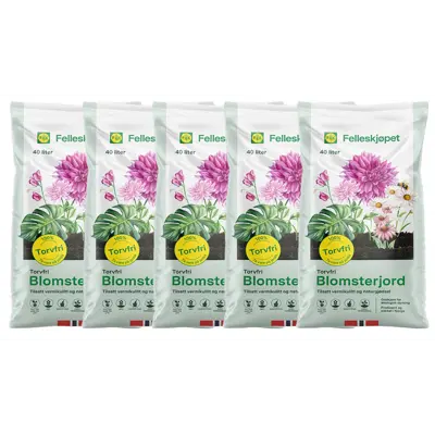 Torvfri blomsterjord 40 L - 5 pk