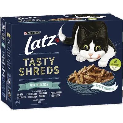 Våtfôr Tasty Shreds fisk 12x80 g