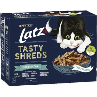 Våtfôr Tasty Shreds fisk 12x80 g