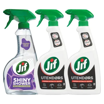 Kit med 1 dusjrengjøringspray og 2 utendørspray