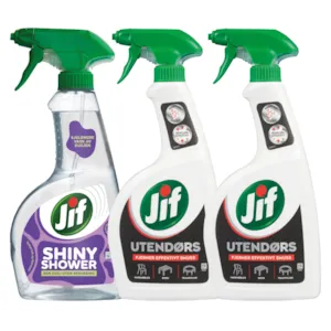 Kit med 1 dusjrengjøringspray og 2 utendørspray