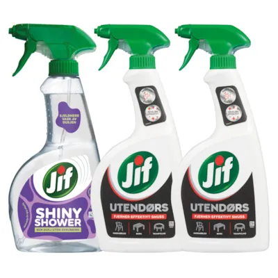 Kit med 1 dusjrengjøringspray og 2 utendørspray