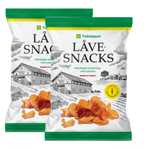Låvesnacks potetchips paprika 2 stk à 150 g