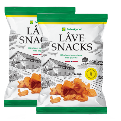 Låvesnacks potetchips paprika 2 stk à 150 g