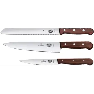 Kokkekniv sett stål og kebony brun