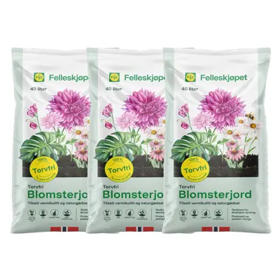 Torvfri Blomsterjord 40 L 3 stk