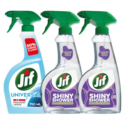 Kit med 1 universalspray og 2 dusjrengjøringspray