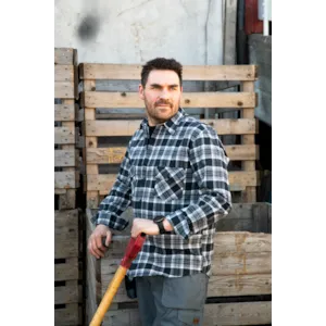 Flanellskjorte mørkgrå rutet herre