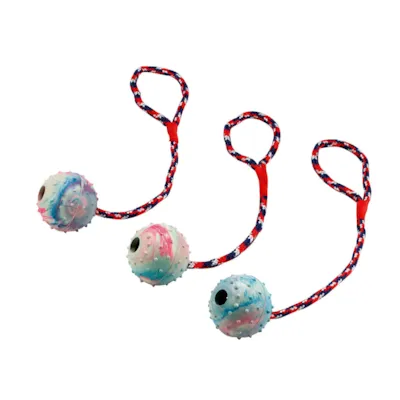 Gummiball med bjelle i tau