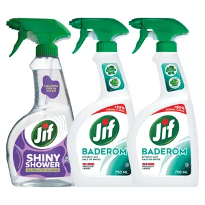 Kit med 1 dusjrengjøringspray og 2 baderomspray