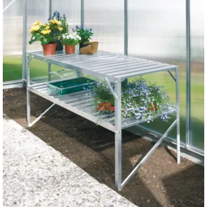 Aluminiumsbord med hylle for drivhus
