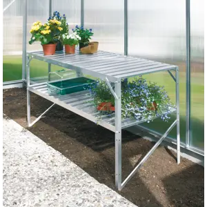 Aluminiumsbord med hylle for drivhus