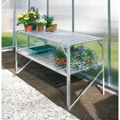 Aluminiumsbord med hylle for drivhus
