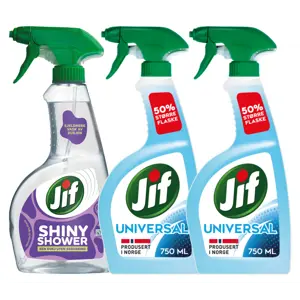 Kit med 1 dusjrengjøringspray og 2 universalspray