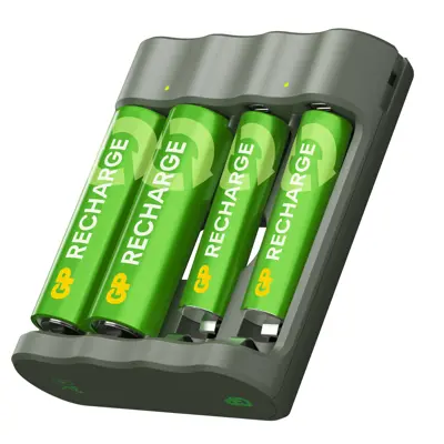 Batterilader med 4 stk batterier