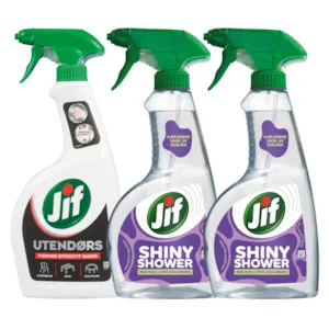 Kit med 1 utendørspray og 2 dusjrengjøringspray