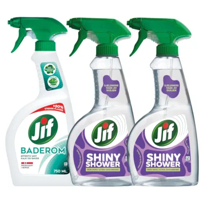 Kit med 1 baderomspray og 2 dusjrengjøringspray