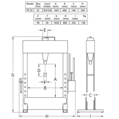 Verkstedpresse fotbetjent 30 tonn, bilde 3