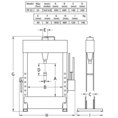 Verkstedpresse fotbetjent 30 tonn, bilde 3