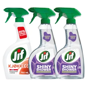 Kit med 1 kjøkkenspray og 2 dusjrengjøringspray