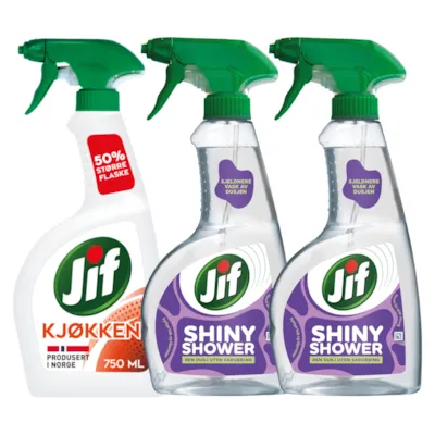 Kit med 1 kjøkkenspray og 2 dusjrengjøringspray