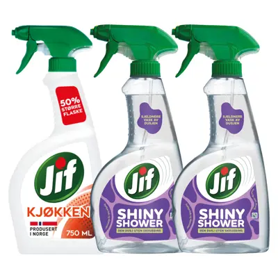 Kit med 1 kjøkkenspray og 2 dusjrengjøringspray