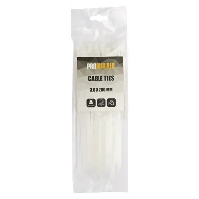 Kabelstrips 3,6 x 200 mm 75 stk. hvit, bilde 2