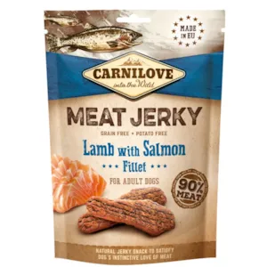 Hundesnacks Jerky lam og laks 100 g