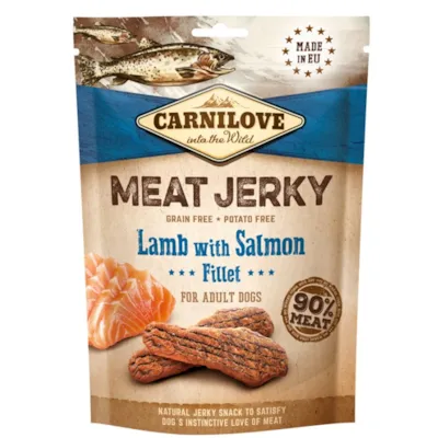 Hundesnacks Jerky lam og laks 100 g
