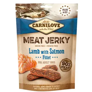 Hundesnacks Jerky lam og laks 100 g